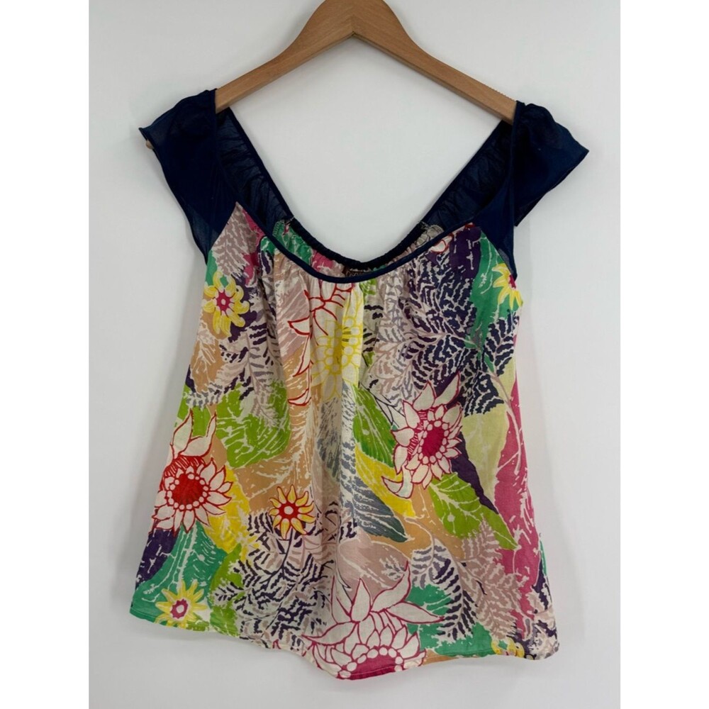 ✦ 1060 Sherman Floral Cotton Lightweight Cap Sleeve Top | Multicolor | Medium